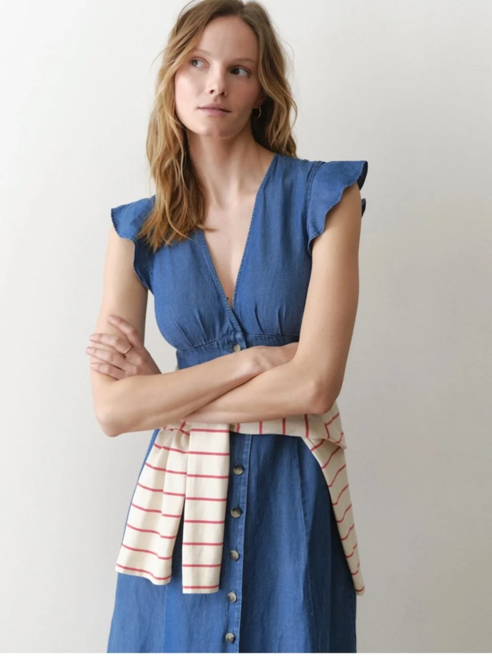 Marine Layer Camila Button Front Medium Wash Midi Dress New! - Picture 2 of 14